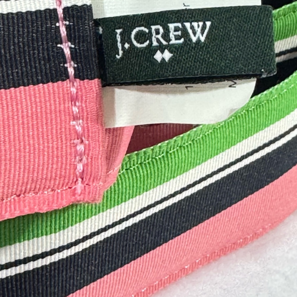 J. Crew Vibrant Preppy Pink Green Blue and White Striped Belt with Silver Rings - Picture 13 of 13